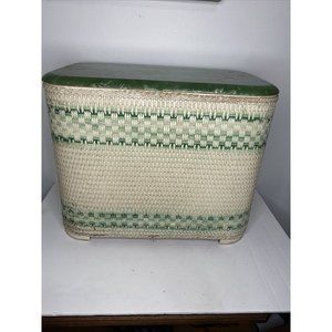 Vintage MCM Red-Man Laundry Hamper Wicker White Green Lucite Top Art Deco